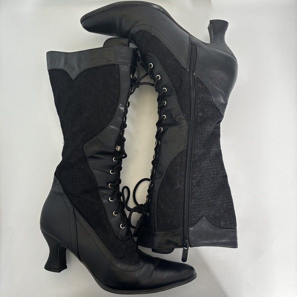 Ellie Rebecca Boot Black Lace Up 10 Spool Heel Witchy Whimsigoth Dark Romantic - Picture 8 of 16